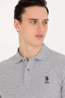 Мужская серая меланжевая базовая футболка с воротником поло - U.s. polo assn фото 8