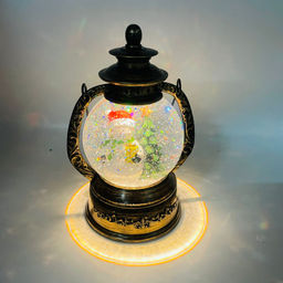 Новогодний декор Лампа стекло - Снеговник с елкой 20 см (арт. 7088D)