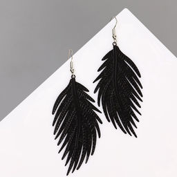 Серьги металл «Папоротник» листочек чёрные