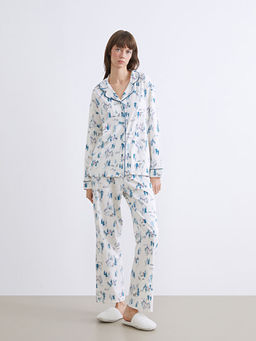 G?mlek Yaka Y?lba?? Temal? Kad?n Pijama Tak?m?