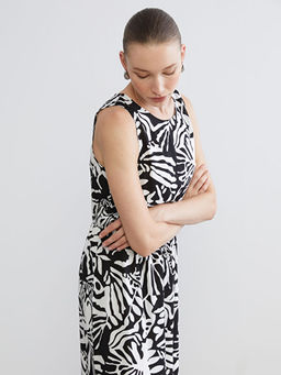 Bisiklet Yaka Desenli Belden Oturtmal? Elbise