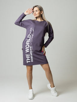 Платье женское П-163 (футер с лайкрой) Серо-лиловая