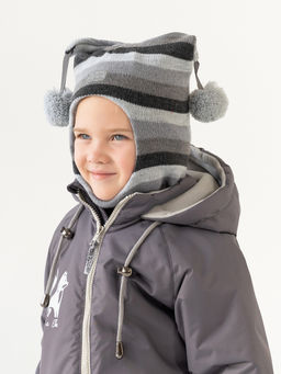 Шлем вязаный мультиколор серый