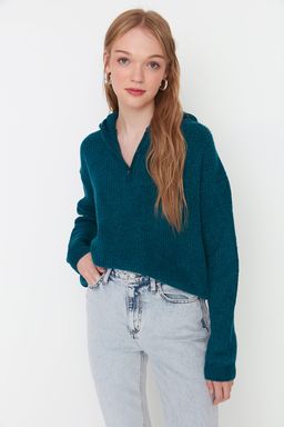 Yesil Yumusak Dokulu Kapusonlu Triko Kazak TWOAW21KZ0410 - Trendyolmilla фото 3