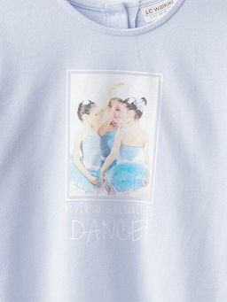 Bisiklet Yaka Bask?l? K?sa Kollu Pamuklu K?z ?ocuk Elbise - Waikiki фото 3