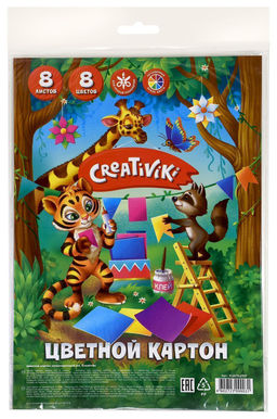 Картон цв. Creativiki 8 цв. 8 л. немел. А4 200x275 мм 190 г/м2 пакет с европодвесом