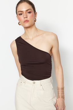 Kahverengi Buzgu Detayl? Fitted/Vucuda Oturan Tek Omuz Esnek Orme Bluz TWOSS21BZ0590