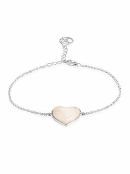 Изящный браслет-цепочка с сердечком из молочного янтаря