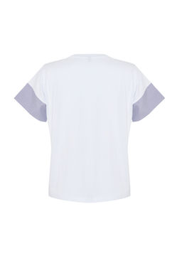 Beyaz Kal?n Pamuklu Relaxed/Rahat Kesim Poplin Kol Detayl? Orme T-Shirt TWOSS24TS00007