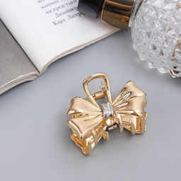 Цена за 6 шт. Крабик для волос «Хизер», бант галант, 4.5 см, золото