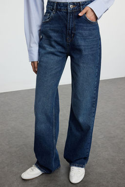 TRENDYOLMILLA Koyu Mavi Yuksek Bel Wide Leg Jeans TWOAW25JE00105  фото 3