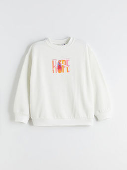 Bisiklet Yaka Supergirl Bask?l? K?z ?ocuk Sweatshirt