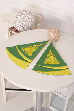 Салфетка сувенирная полукруглая с вышивкой, лен 100 % (Елочка, зеленый) - Ивановотекстиль фото 2
