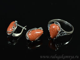 Кольцо Серьги с авантюрином имитация размер 19