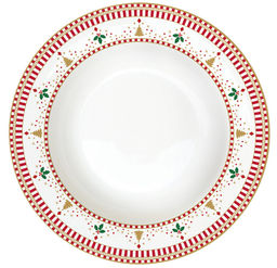 Тарелка суповая, 21,5 см, фарфор P, белая, с золотистым кантом, Елочки и шишки, Nutcracker #Новый год
