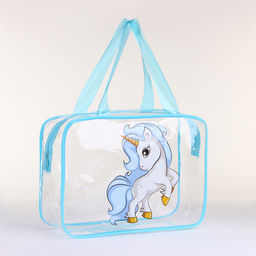 Косметичка-сумка на молнии для бассейна, с ручками, с принтом Единорог, голубая