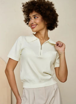 K13364 Джемпер-поло (вязаный трикотаж) МОЛОЧНЫЙ