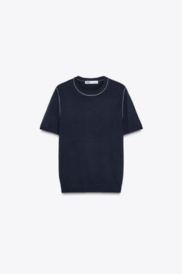 SHORT SLEEVE KNIT TOP WITH PIPING - Zara фото 32