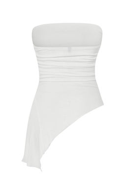 Trendyolmilla Ekru Straplez Buzgu/Drape Detayl? Asimetrik Orme Bluz TWOSS25BZ00570