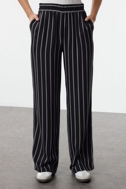 TRENDYOLMILLA Siyah Rahat Kesim Cizgili Genis Paca Dokuma Pantolon TWOSS25PL00008  фото 6