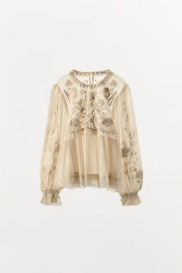 EMBROIDERED AND BEADED STRUCTURED BLOUSE - Zara фото 5