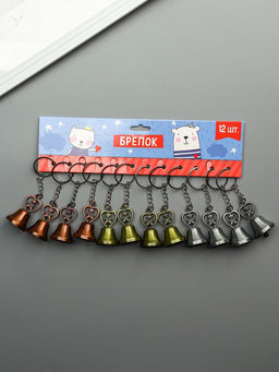 Цена за 12 шт. Брелок металл "Колокольчик - медвежонок в сердце" МИКС 5х2,8х2,8 см