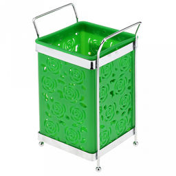 Подставка хромированная для столовых приборов "Розы" 12х10х18см, на ножках, пластмассовая вставка 10х10см h13,5см, цвета в ассортименте: белый, розовый, зеленый (Китай)