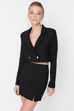 Siyah Y?rtmac Detayl? Dokuma Etek TPRAW23ET00014