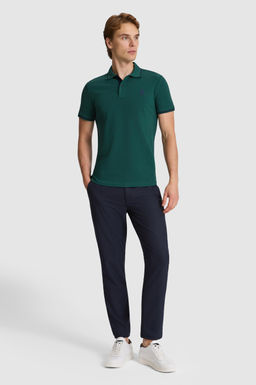 Erkek Koyu Ye_il Slim Fit Polo Yaka Basic Ti__rt