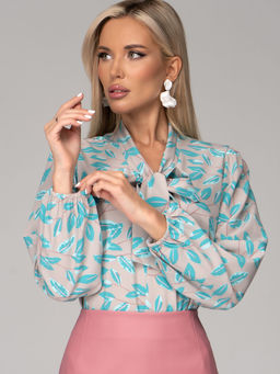 Блузка Бант (листья/бирюза)
