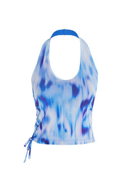 Trendyolmilla Pembe Soyut Desenli Boyundan Baglamal? Buzgu/Drape Detayl? Vucuda Oturan Orme Bluz TWOSS24BZ00630
