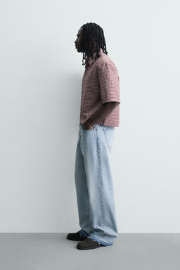 CAMISA CROPPED FIT CUADROS / Rojo oscuro - Zara фото 4