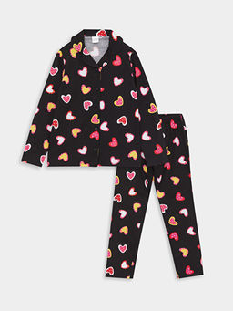 G?mlek Yaka Desenli Uzun Kollu K?z ?ocuk Pijama Tak?m?