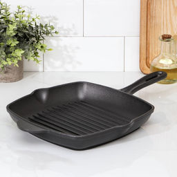 Сковорода-гриль «Гриль глубокий», 28×26×4.5 см, 2 слива, индукция, чугун, чёрная