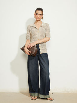 Polo Yaka Ajurlu Kad?n Triko Yelek