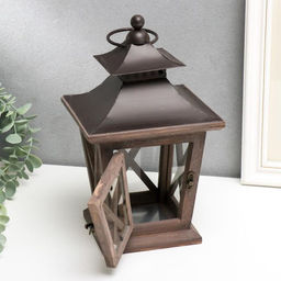 Деревянный подсвечник-фонарь на 1 свечу «Восток», т. дерево, 26×15.4×15.4 см