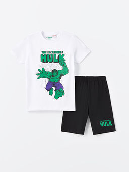 Bisiklet Yaka Hulk Bask?l? K?sa Kollu Erkek ?ocuk ?ortlu Pijama Tak?m?