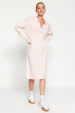 Pudra More Sustainable Midi Triko Yumusak Dokulu Elbise TWOAW24EL00520