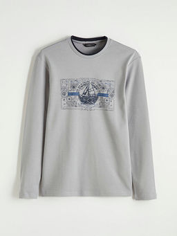 Bisiklet Yaka Bask?l? Erkek Sweatshirt