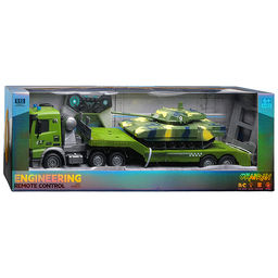 Машина "Военный автовоз" с танком р/у 27 MHz, в коробке