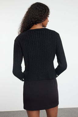 TRENDYOLMILLA Siyah Crop Yumusak Dokulu Inci Detayl? Ceket Gorunumlu Triko H?rka TWOAW25HI00184 фото 5