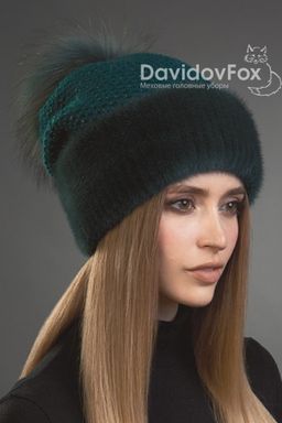 Шапка Оливия норка трикотаж изумруд