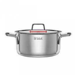 Кастрюля из нержавеющей стали "Tendency" 2л, д18см, h8,8см, s0,6мм, дно s2,8мм, плоская стеклянная жаропрочная крышка, пароотвод, стальной обод, капсулированное дно, прутковые ручки из нержавеющей стали на точечной сварке, полировка снаружи - зеркаль
