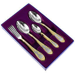 Набор столовых приборов из нержавеющей стали Посольский 18 предметов: ложка 20см - 6шт, вилка 20см - 6шт, ложка чайная 14,5см - 6шт, нитрид-титановое покрытие, подарочная упаковка (Россия)