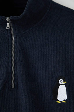 Lacivert Yeni Oversize Buyuk Beden Dokulu Dik Yaka Penguen Nak?sl? Sweatshirt TMNAW26AO00000 - Trendyolmilla фото 2