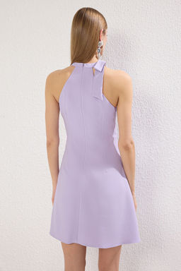 Lila Duz Etegi Belden Ac?lan Baglama Detayl? Mini Dokuma Elbise TWOSS25EL00245