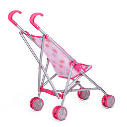 Коляска для кукол металлическая, складная, прогулочная, цвет розовый с звездами.