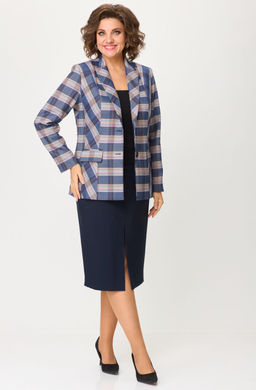 Костюм БелЭльСтиль 412/597 бело-синяя клетка + синий однотон