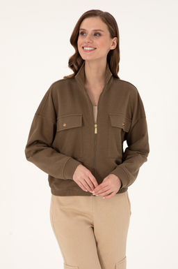 Женский свитшот цвета хаки Неожиданная скидка в корзине