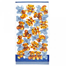 "Япония-2059" Полотенце махровое 70х140см, плотность 300гр/м2, 100% хлопок, "Мишутки", синий, Bolangde (Китай)